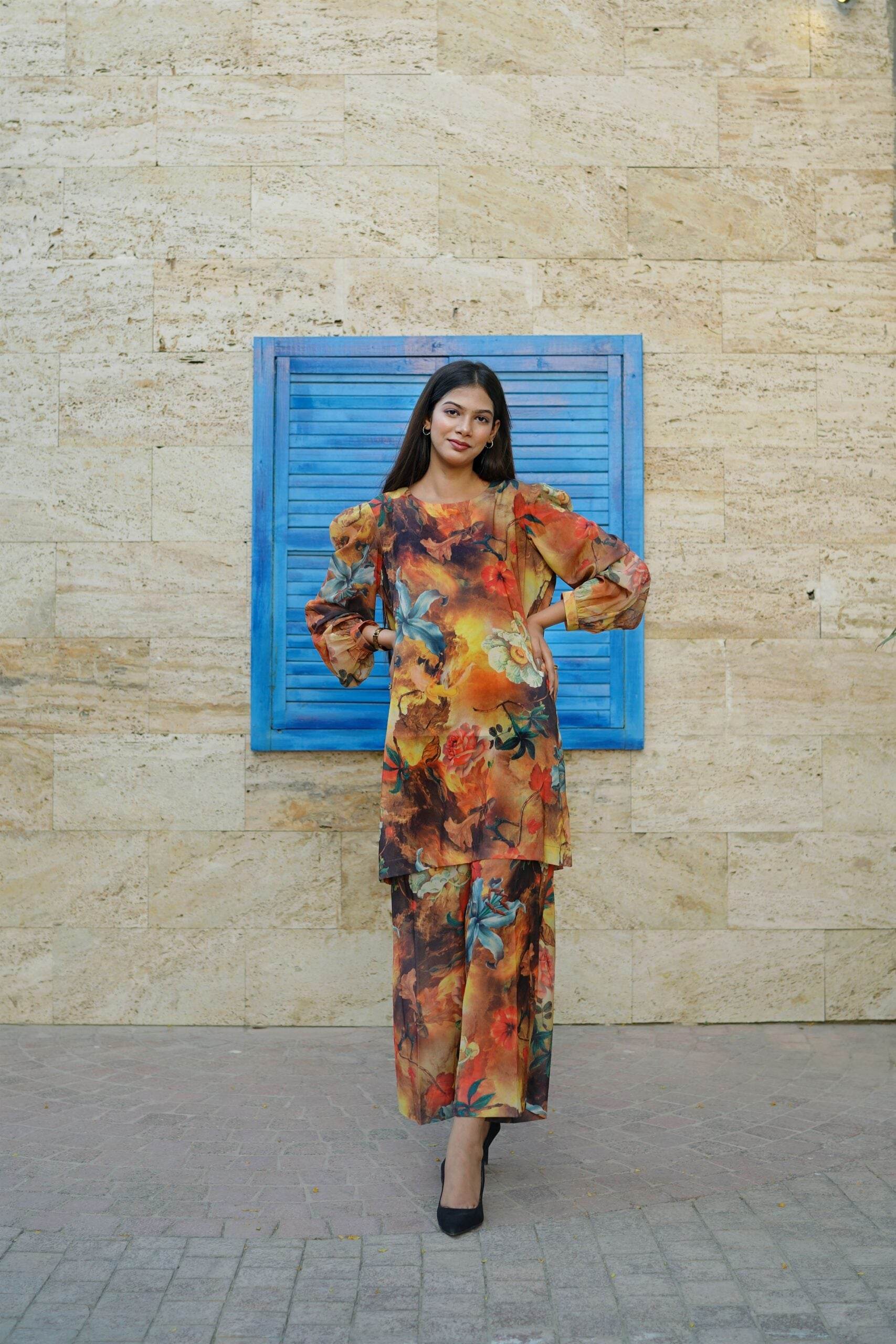 2pc blossom digital girp silk co-ord set - Maan&Mahi