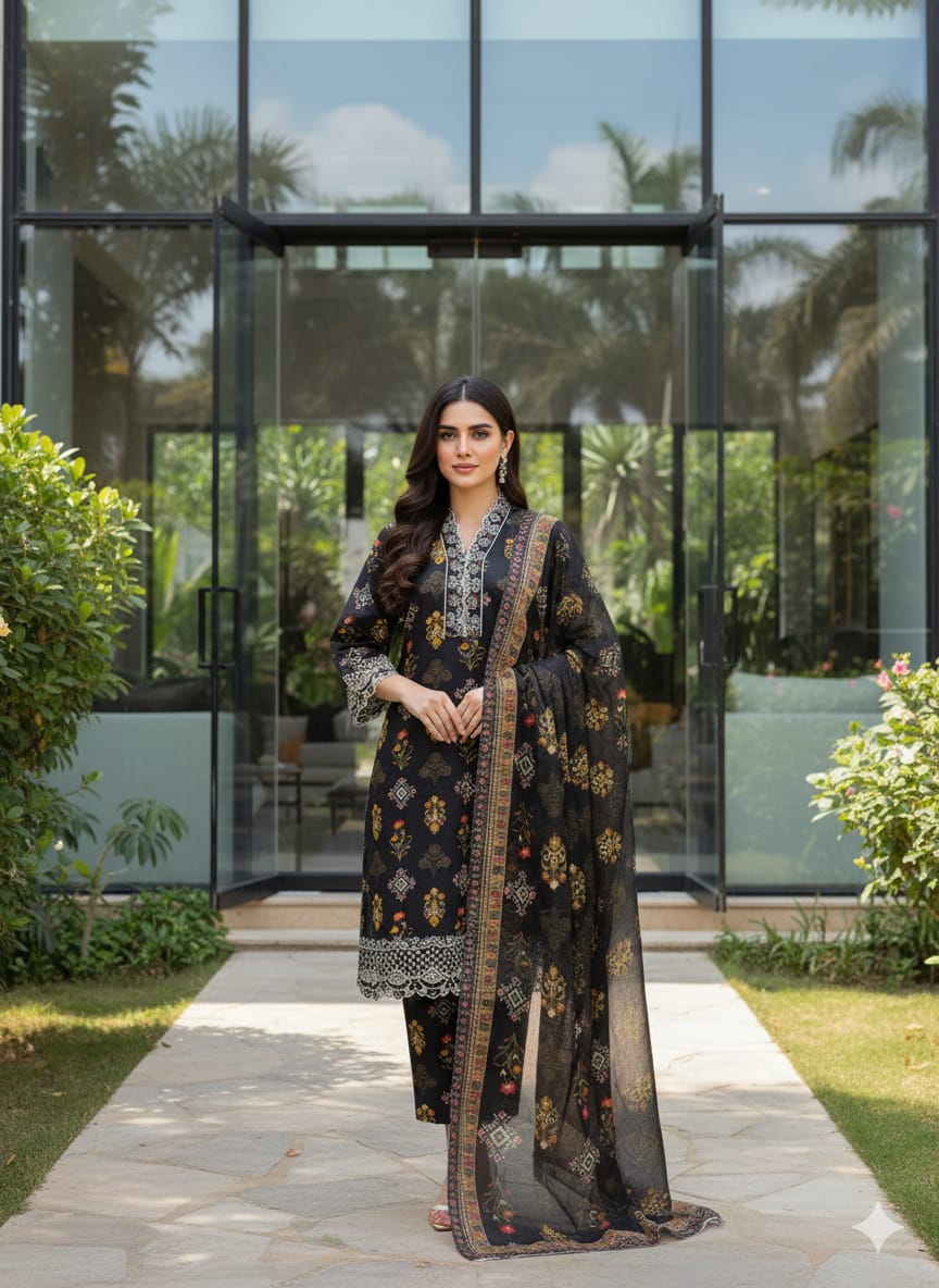 Black beauty 3pc khaddar