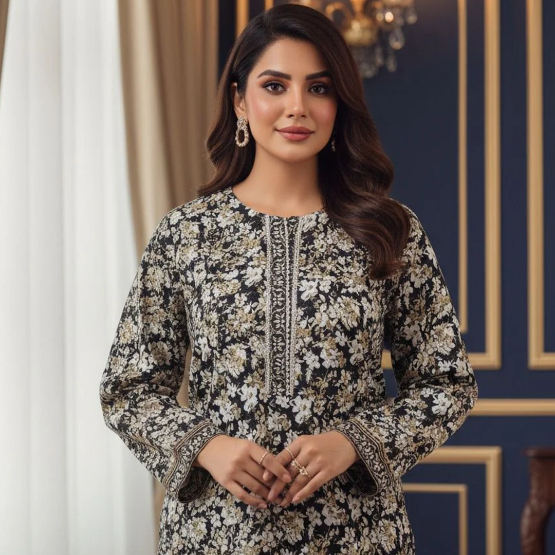 2-Piece Embroidered Khaddar Suit