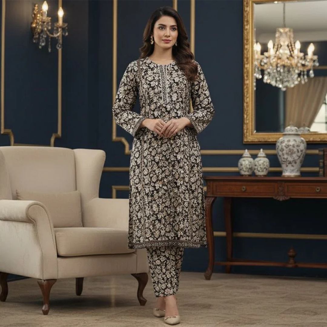 2-Piece Embroidered Khaddar Suit