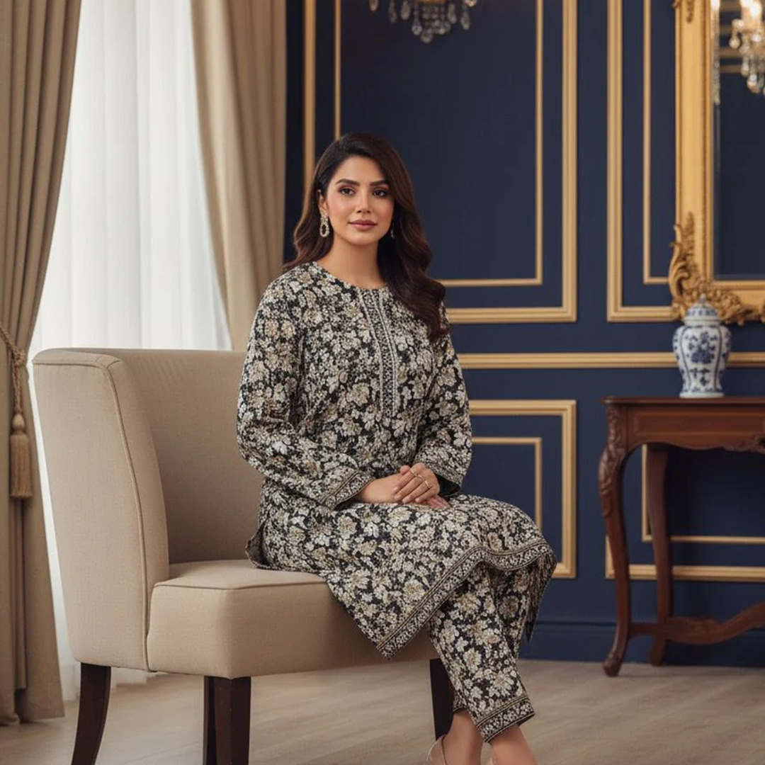 2-Piece Embroidered Khaddar Suit