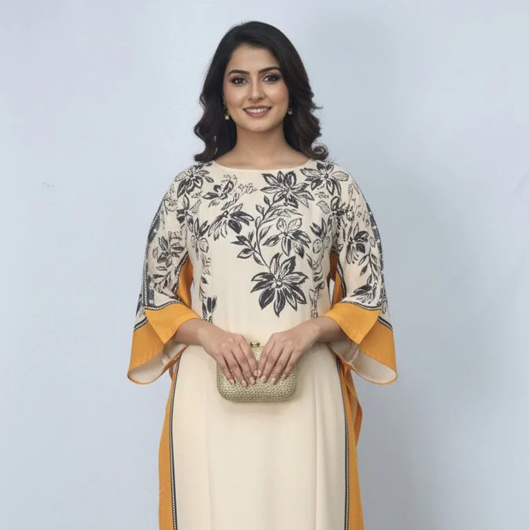 Silk Floral-Print Kaftan Suit