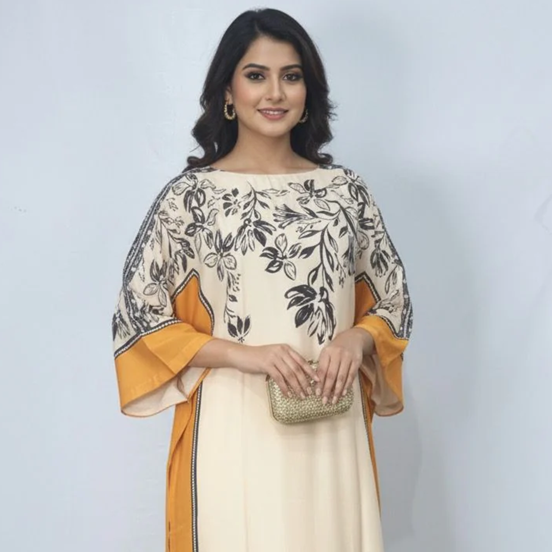 Silk Floral-Print Kaftan Suit