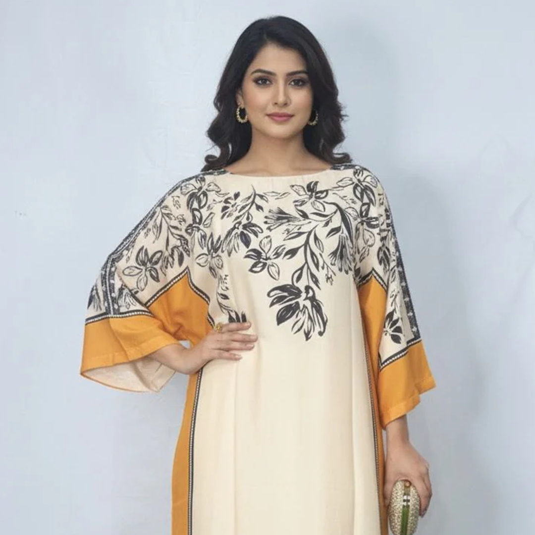 Silk Floral-Print Kaftan Suit
