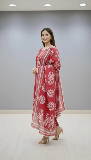 Crimson Bloom – Winter Cotton 3 Piece Suit