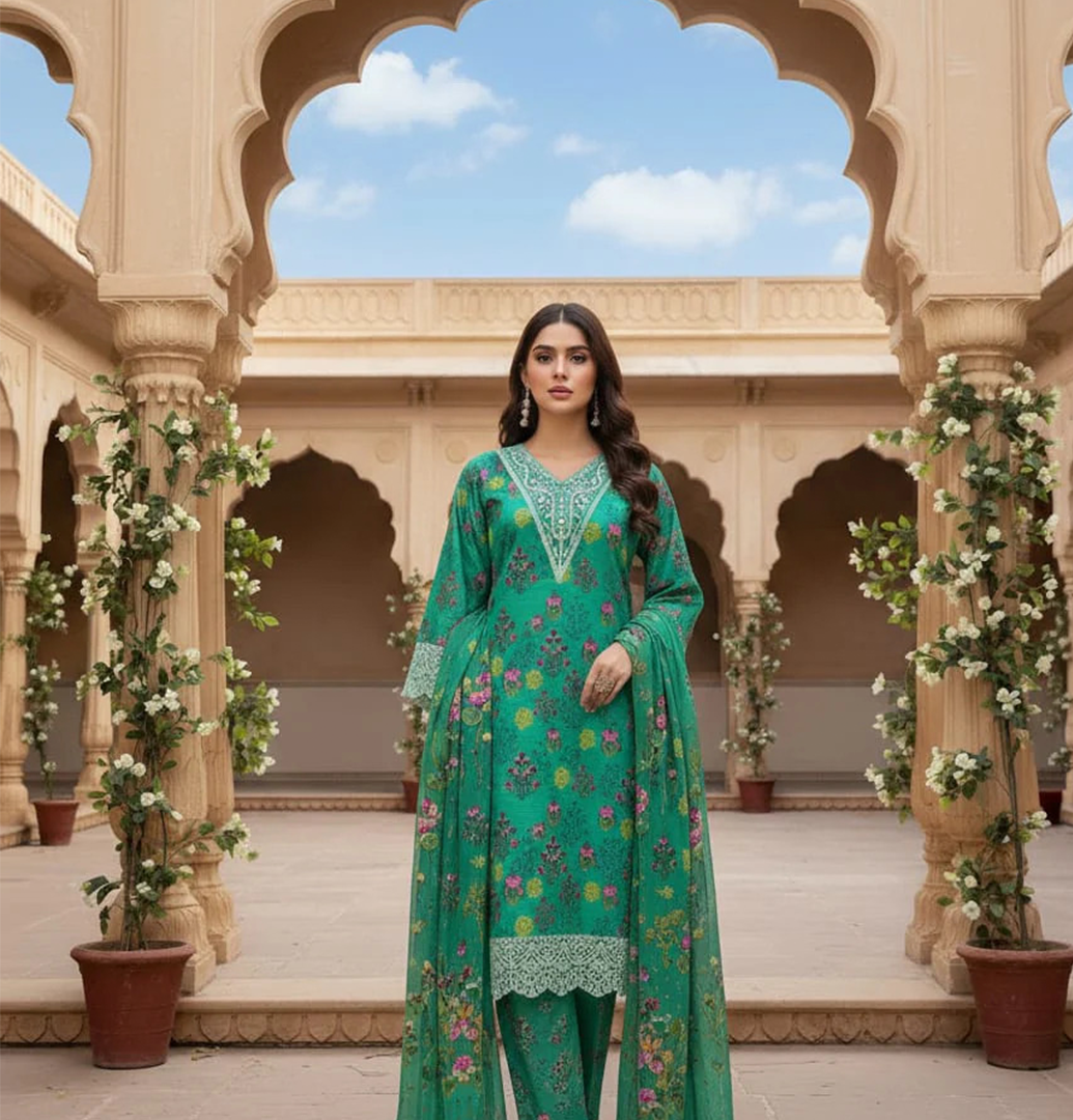 Ocean green 3pc khaddar