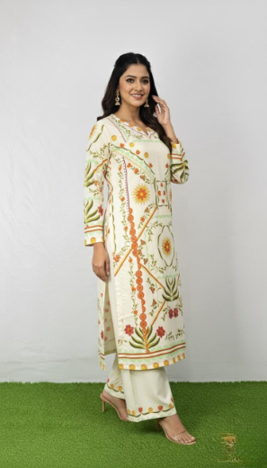 Creamy floral silk co-ord set