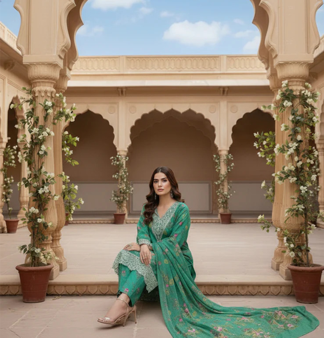 Ocean green 3pc khaddar