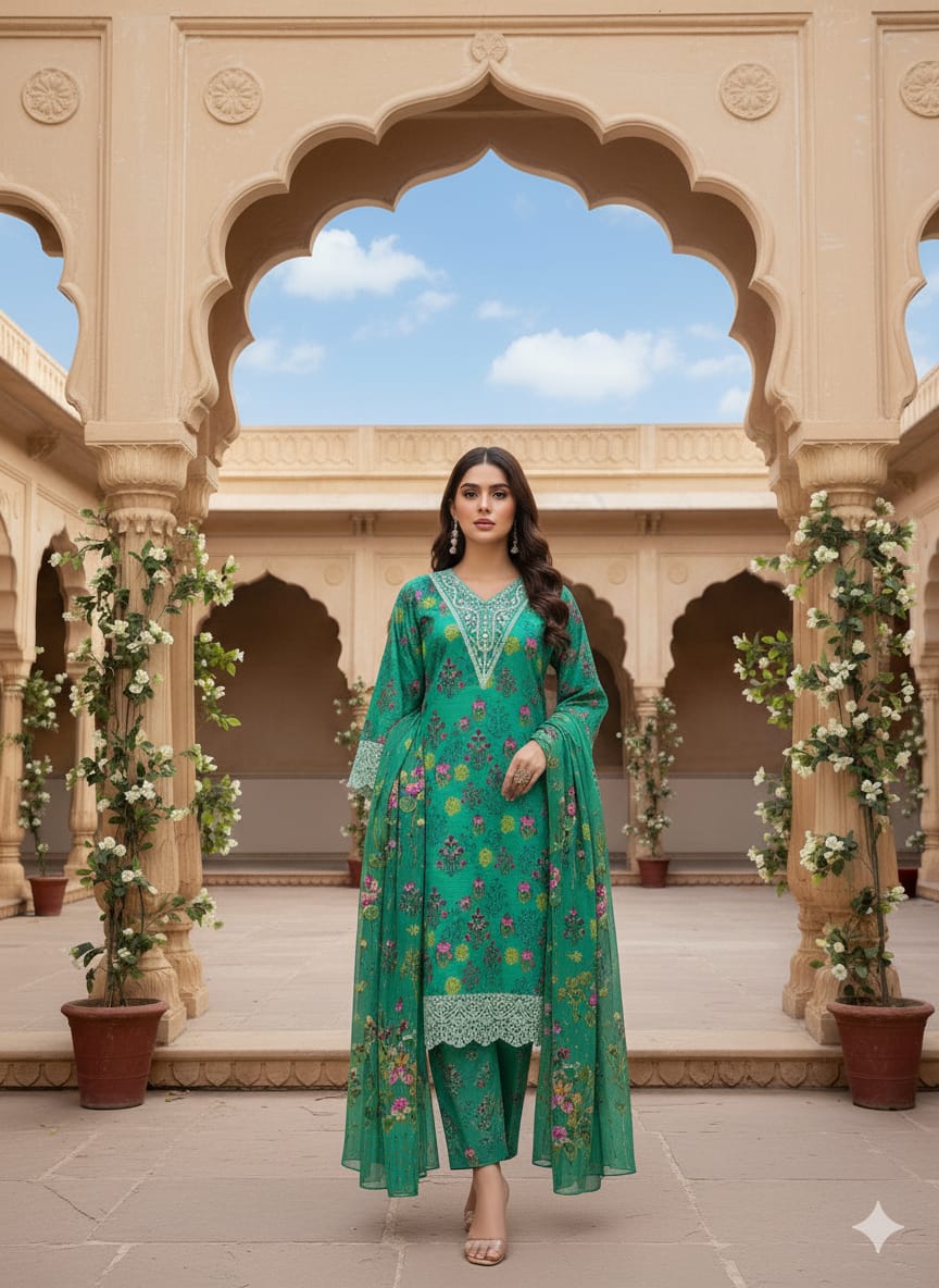 Ocean green 3pc khaddar