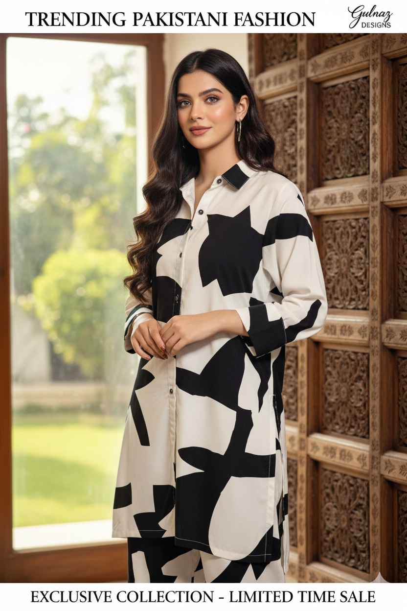 Black & White Abstract grip silk Co-ord Set