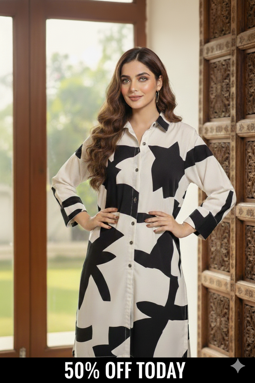 Black & White Abstract grip silk Co-ord Set