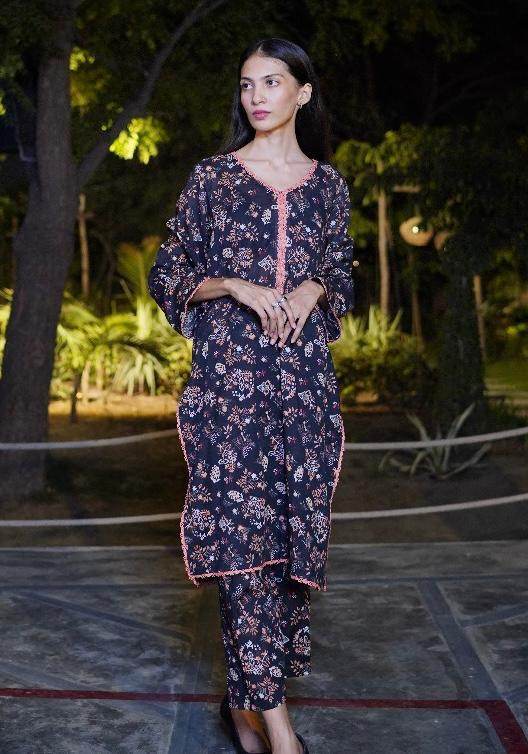 Midnight Bloom Co-ord Set lawn - Maan&Mahi