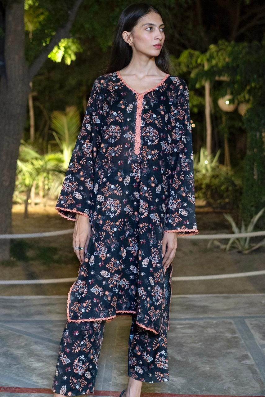 Midnight Bloom Co-ord Set lawn - Maan&Mahi