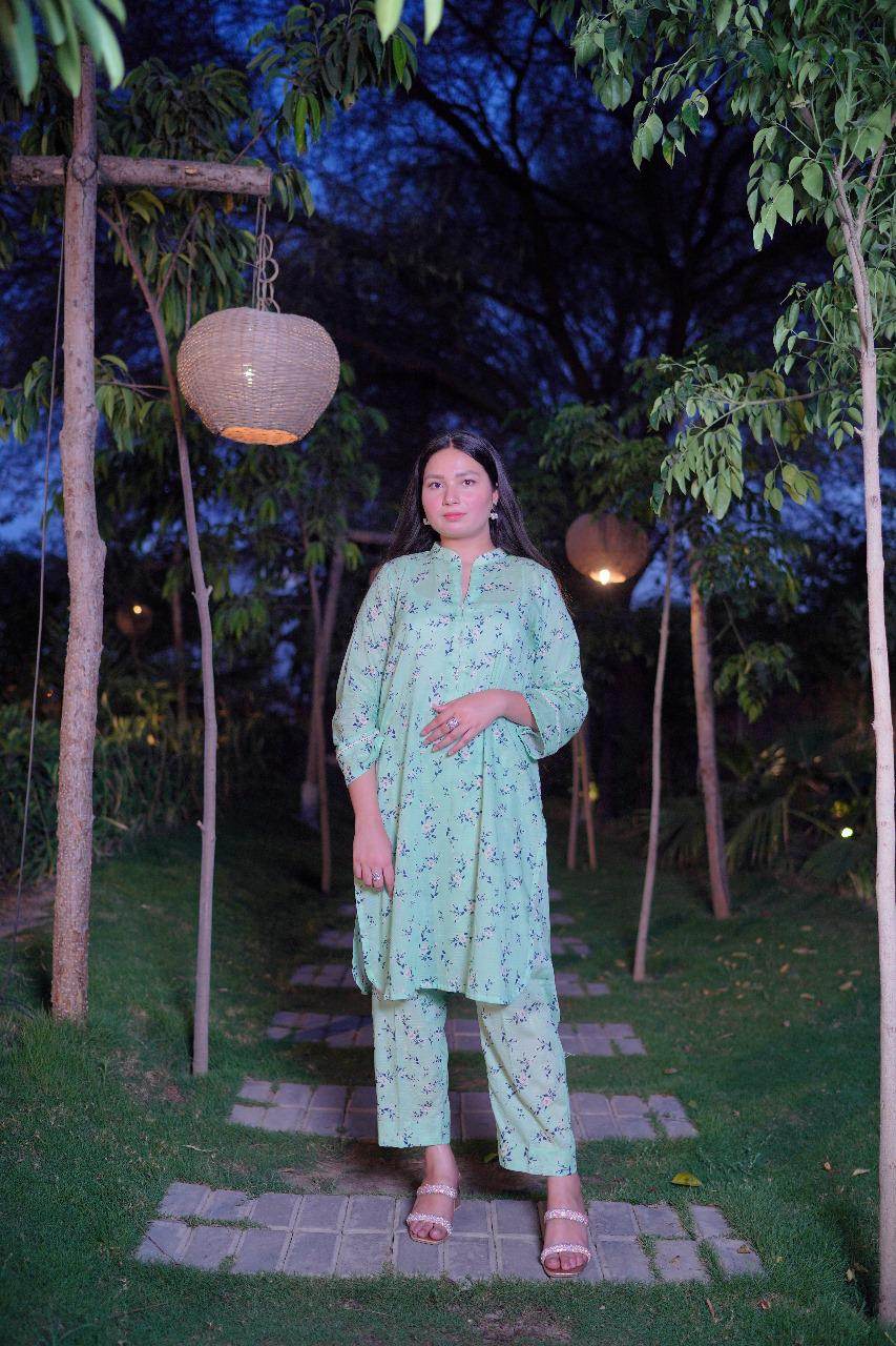 2pc light pista digital airjet doria lawn co-ord set - Maan&Mahi