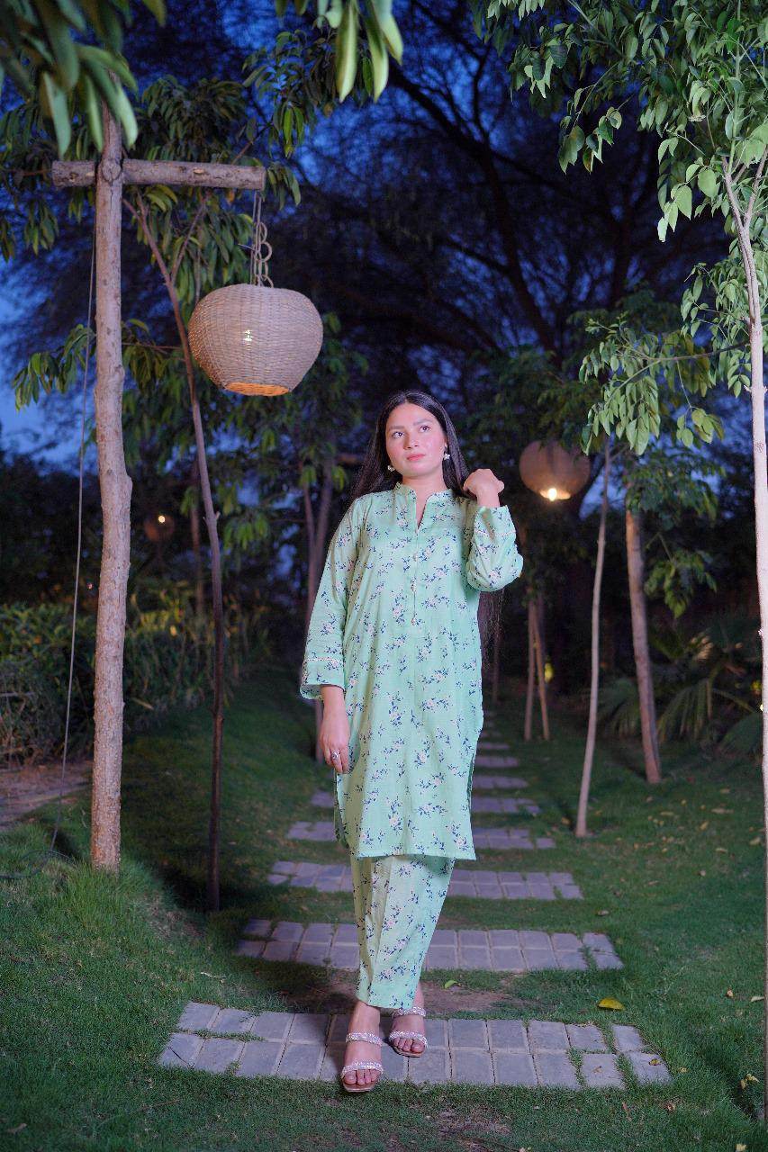 2pc light pista digital airjet doria lawn co-ord set - Maan&Mahi