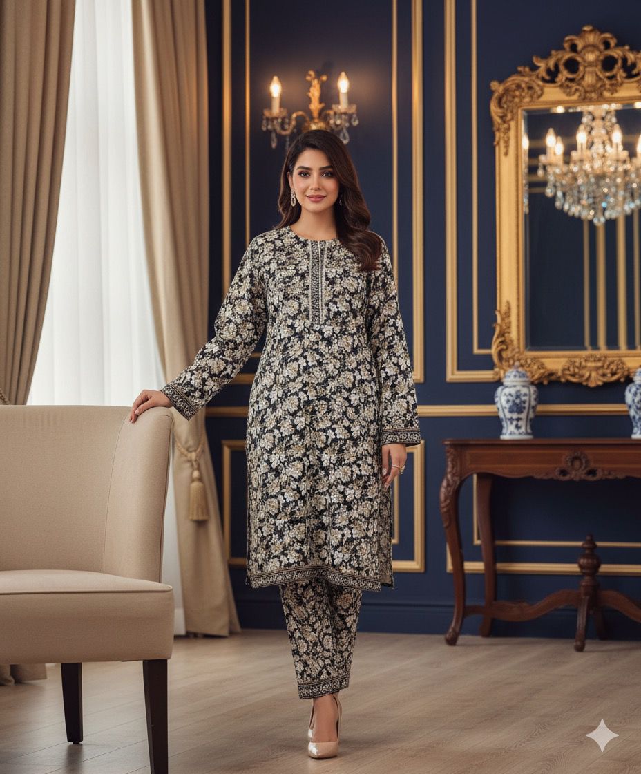 2-Piece Embroidered Khaddar Suit