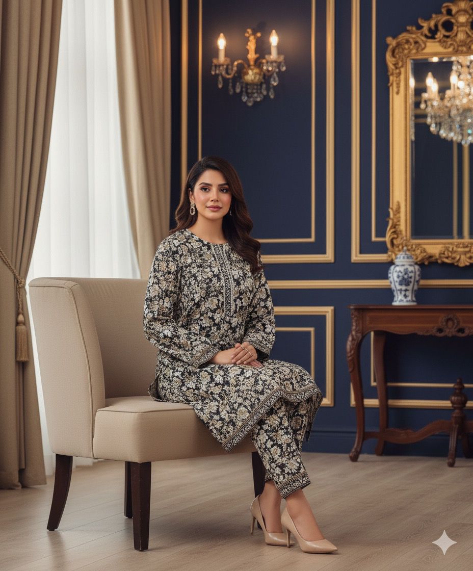 2-Piece Embroidered Khaddar Suit