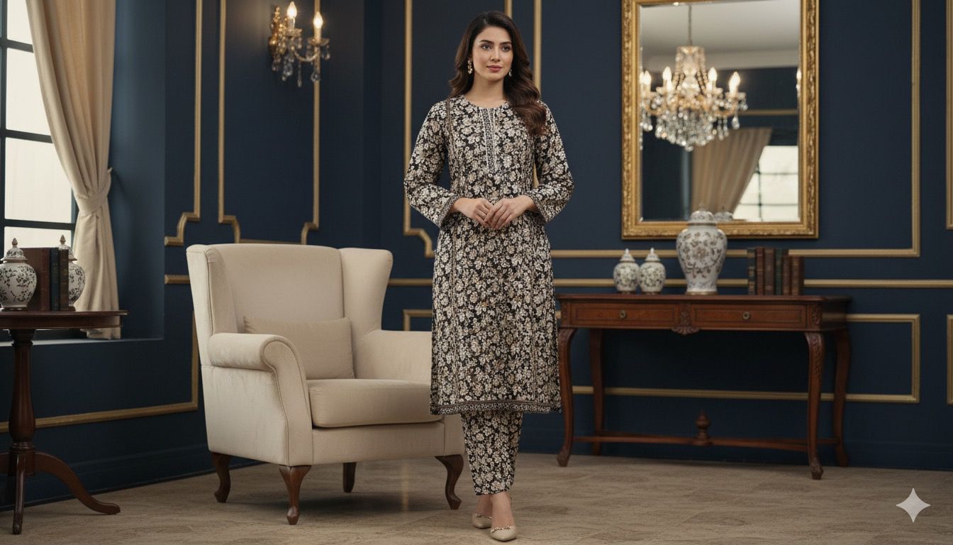 2-Piece Embroidered Khaddar Suit