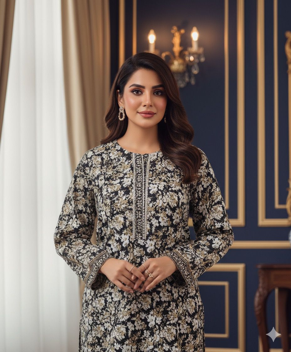 2-Piece Embroidered Khaddar Suit