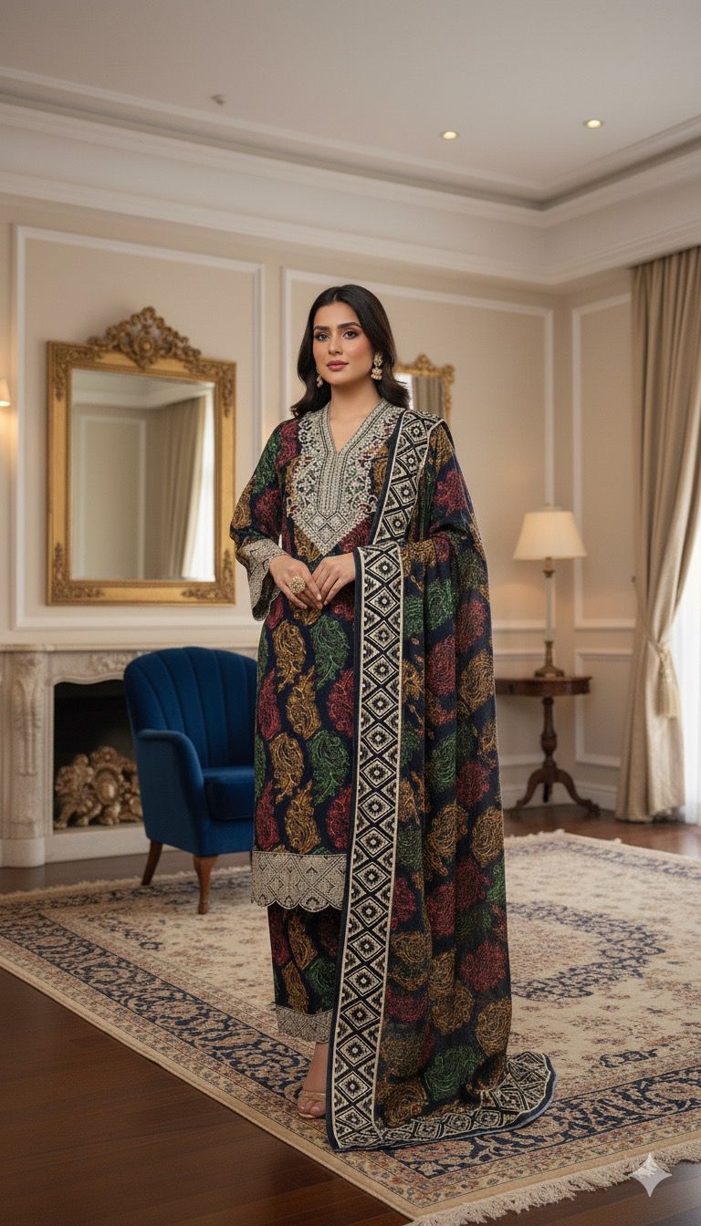 Midnight Mahal 3pc Embroidered Suit