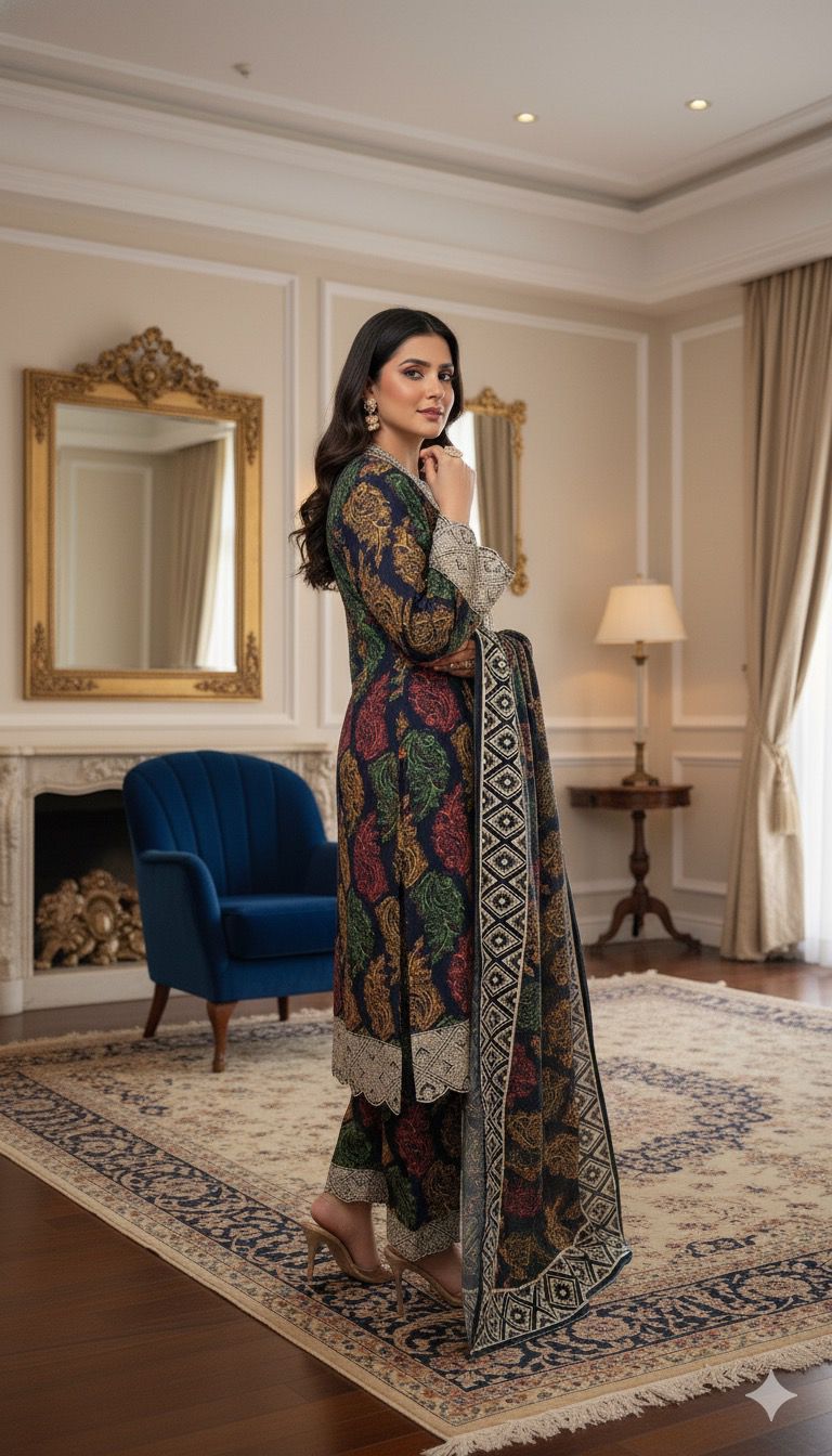 Midnight Mahal 3pc Embroidered Suit