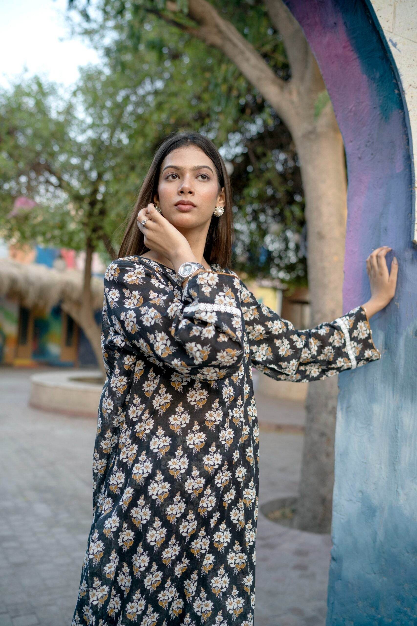 Black & White airjet premium lawn co-ord set - Maan&Mahi