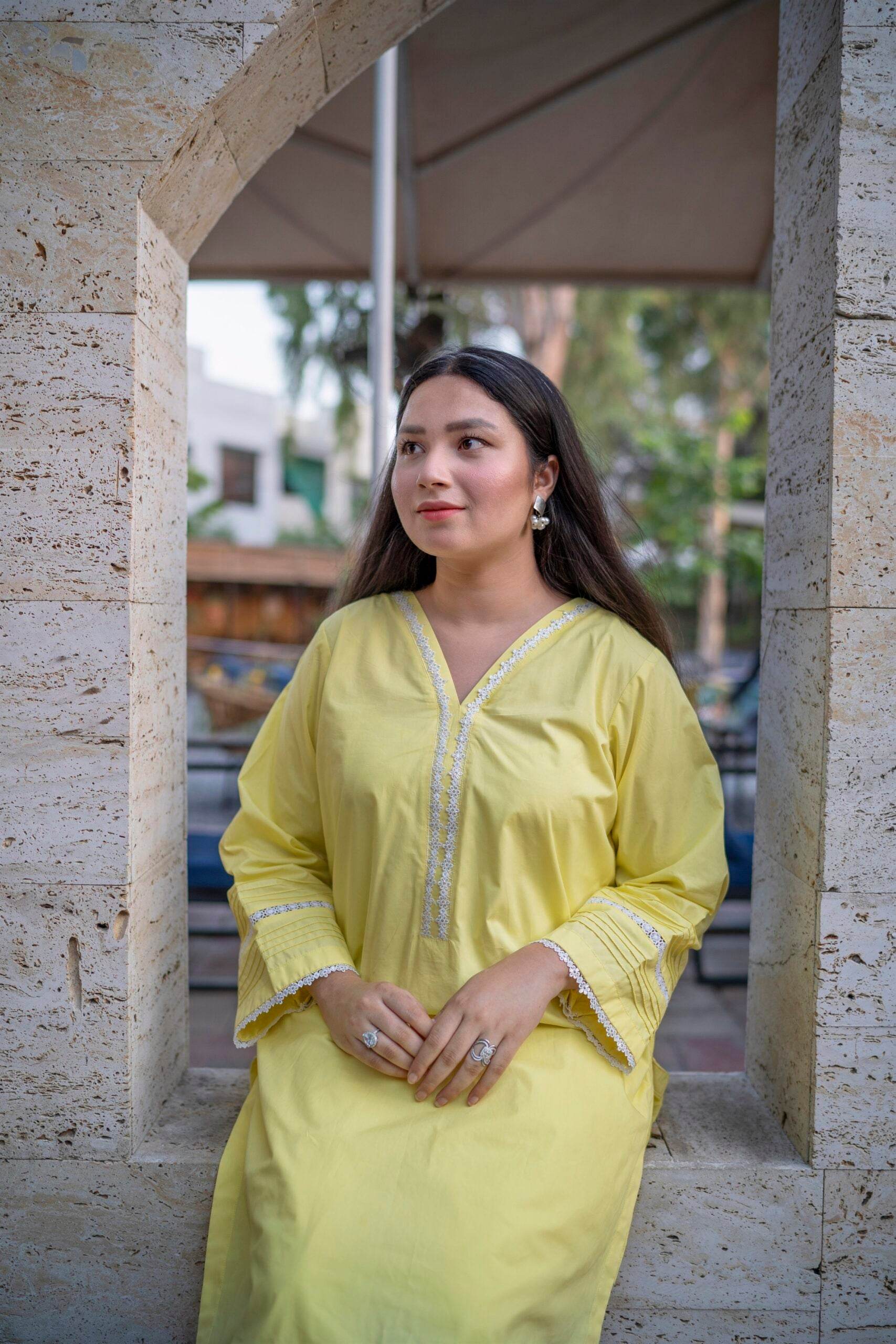 2pc Lime Yellow Premium Cotton Co-Ord Set - Maan&Mahi