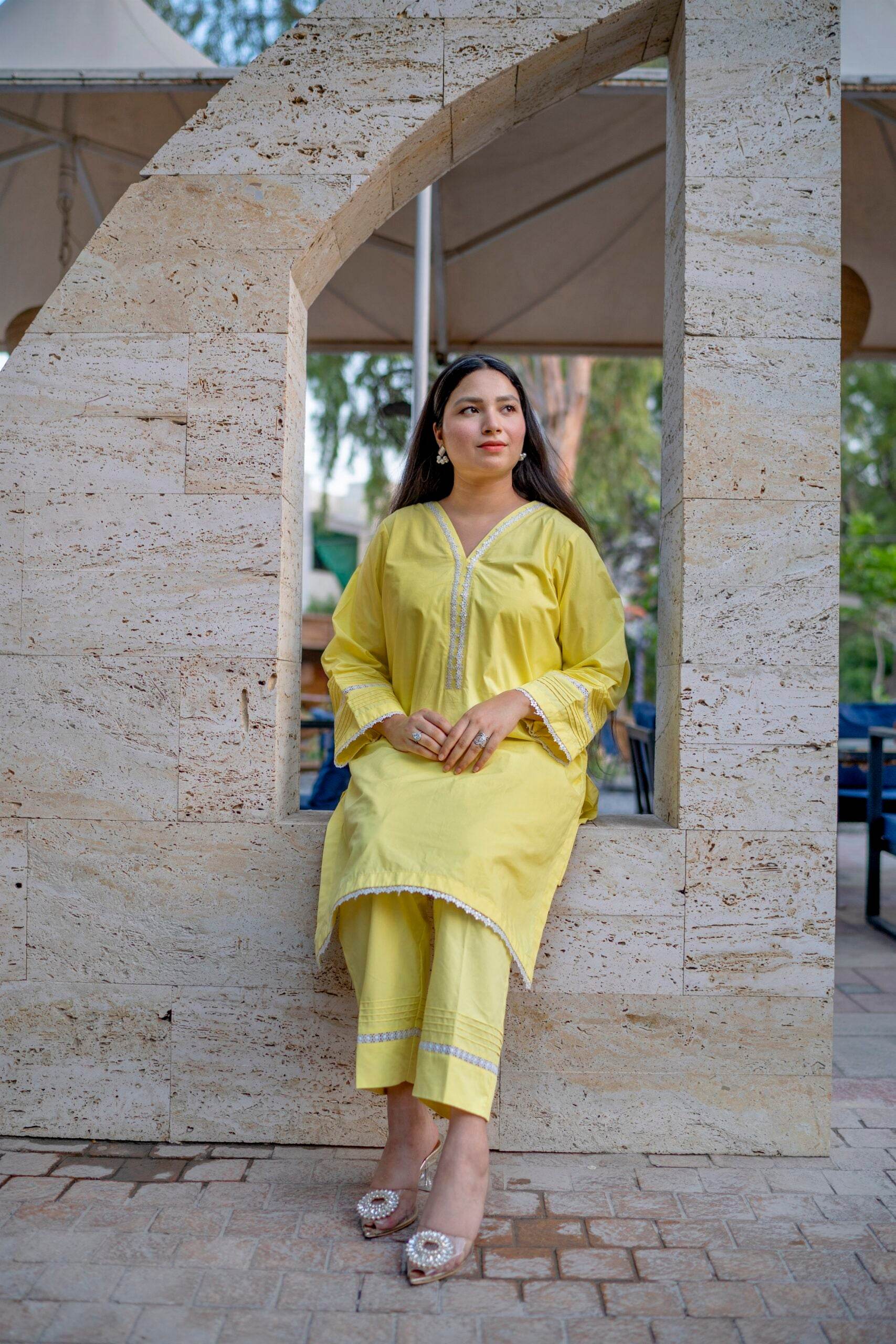 2pc Lime Yellow Premium Cotton Co-Ord Set - Maan&Mahi