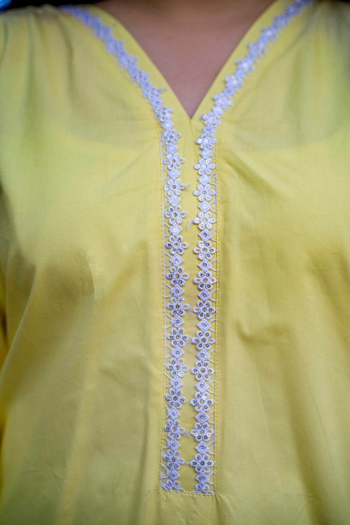 2pc Lime Yellow Premium Cotton Co-Ord Set - Maan&Mahi