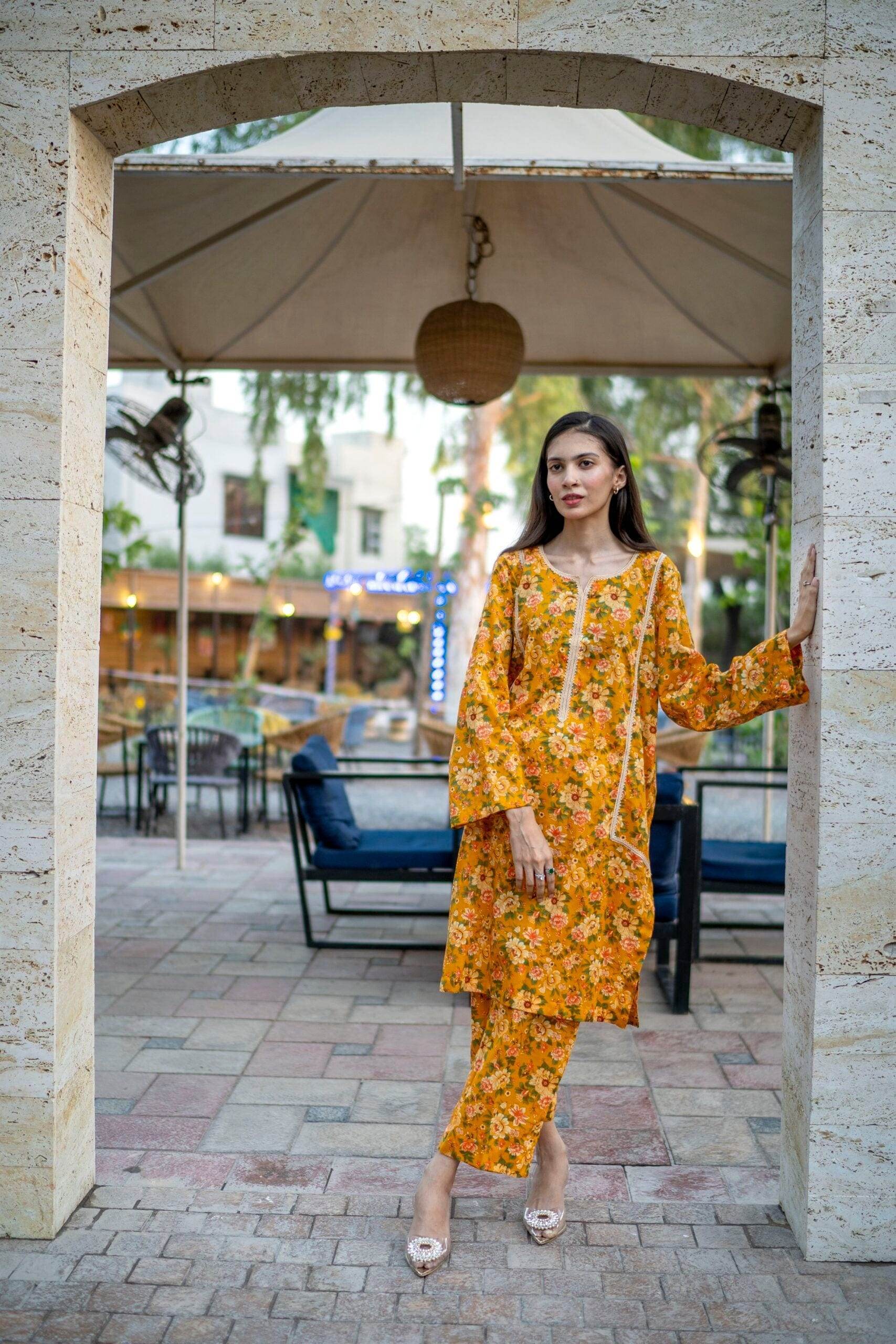 Mustard Digital Airjet Lawn co-ord set - Maan&Mahi