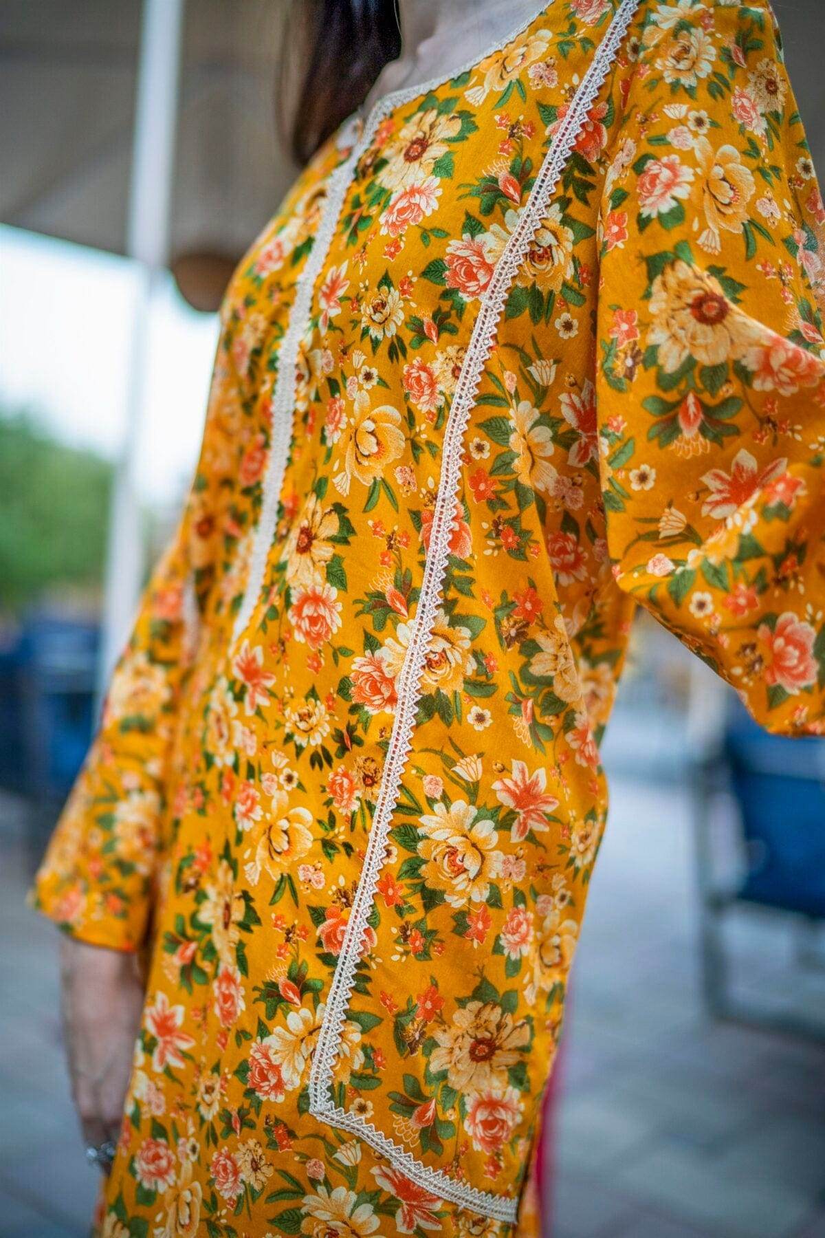 Mustard Digital Airjet Lawn co-ord set - Maan&Mahi