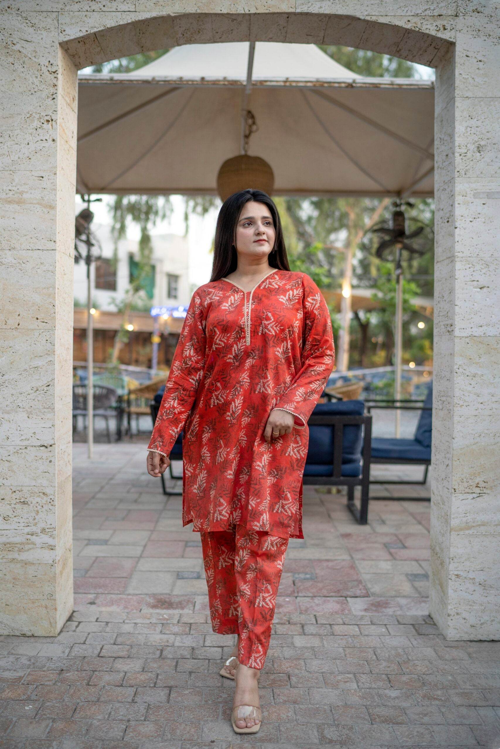 Persian Red Airjet Premium Lawn Co-Ord Set - Maan&Mahi