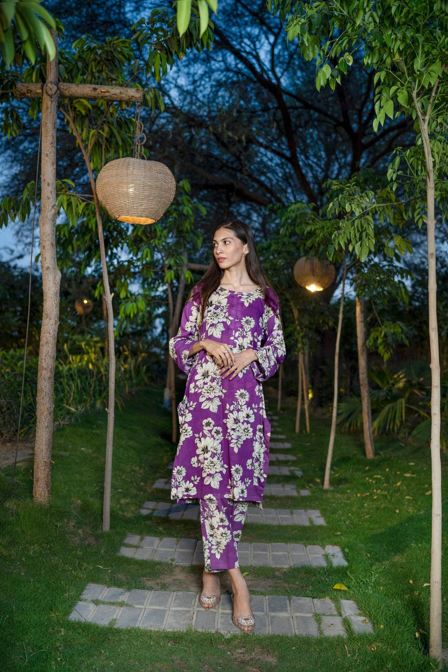 2pc Purple Digital Airjet Doria Lawn Co-Ord Set - Maan&Mahi