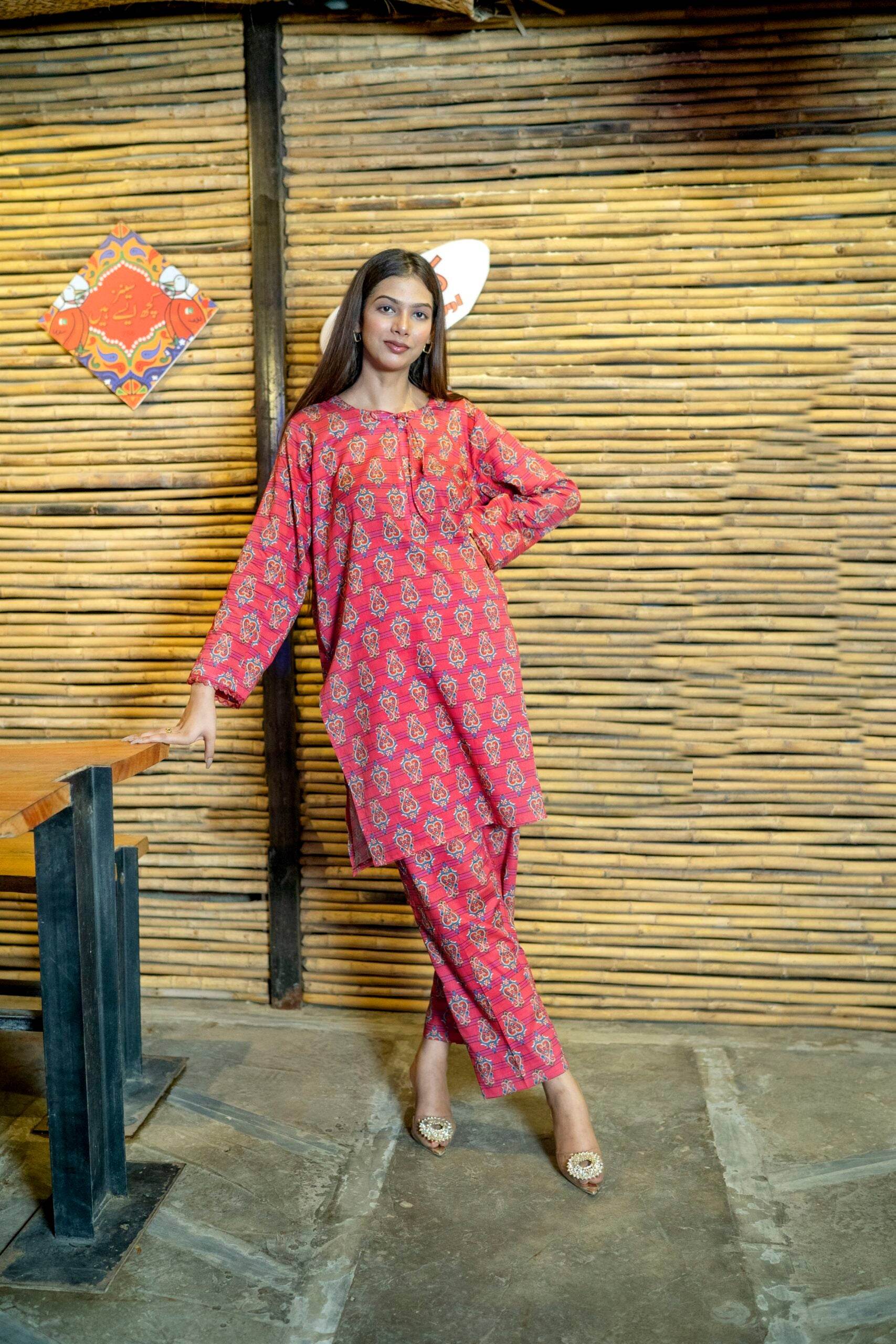 2pc Pink Digital Airjet Premium Lawn Co-Ord Set - Maan&Mahi