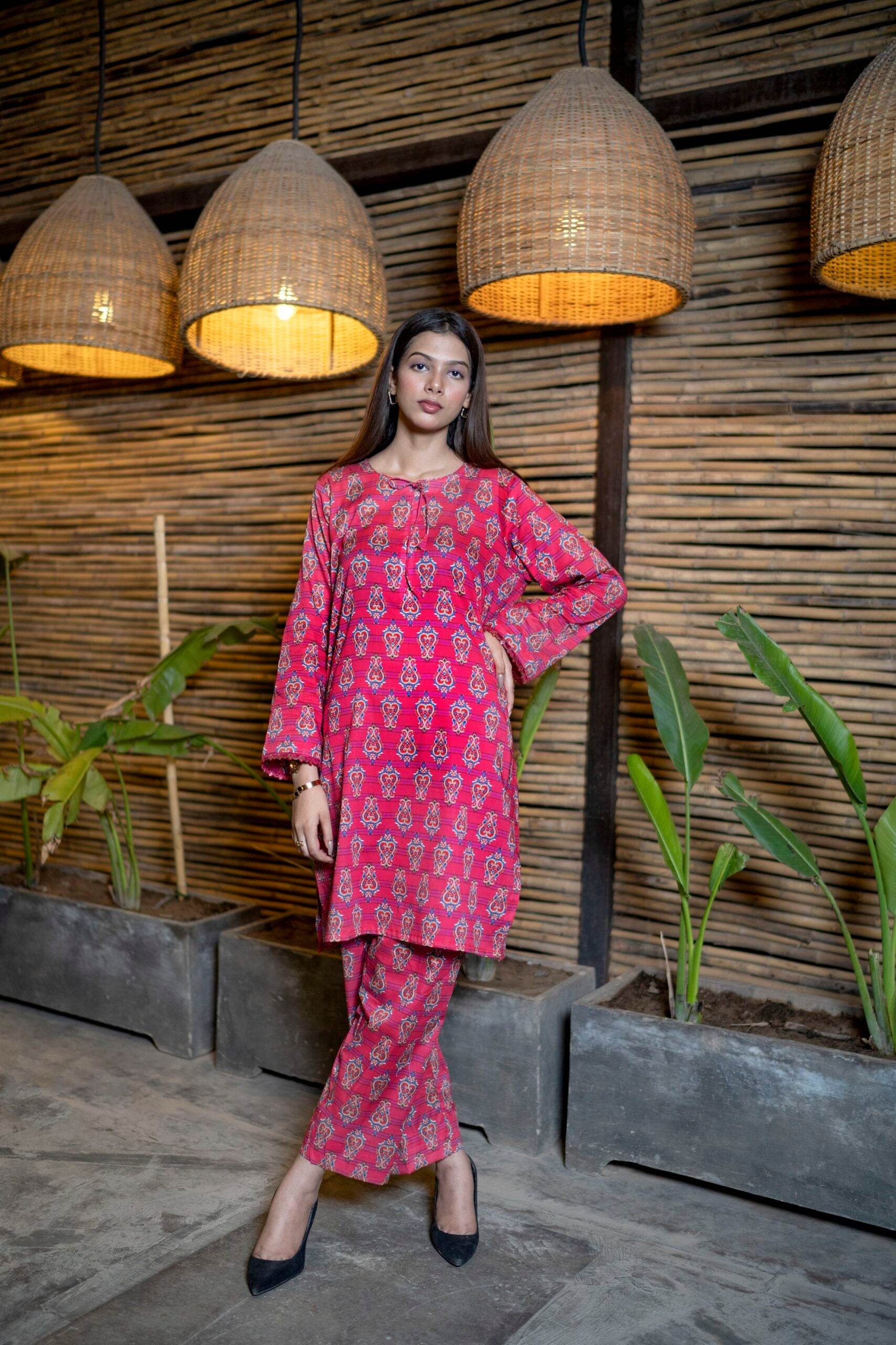 2pc Pink Digital Airjet Premium Lawn Co-Ord Set - Maan&Mahi