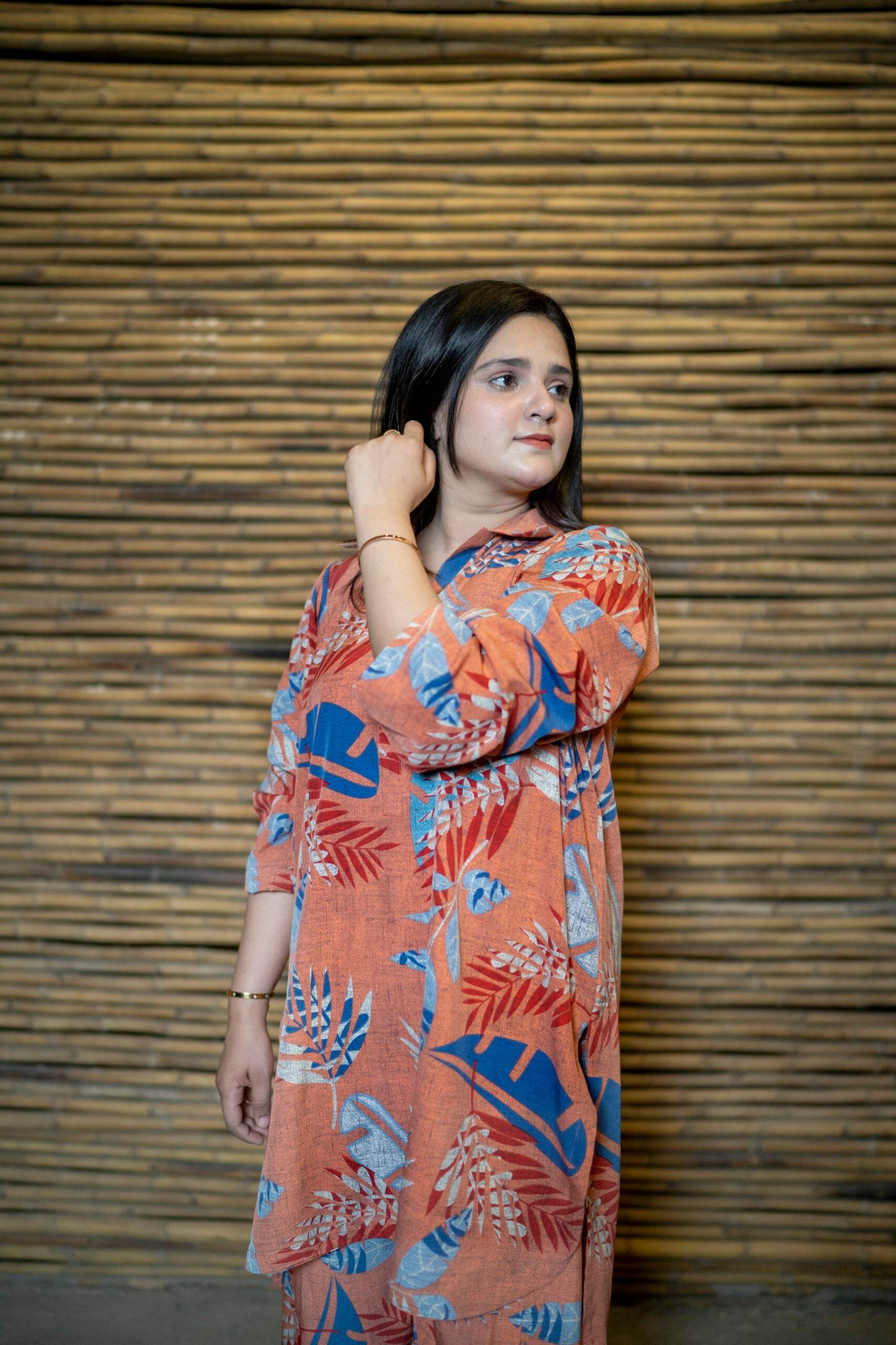 2pc Peach Digital Grip Silk Co-Ord Set - Maan&Mahi