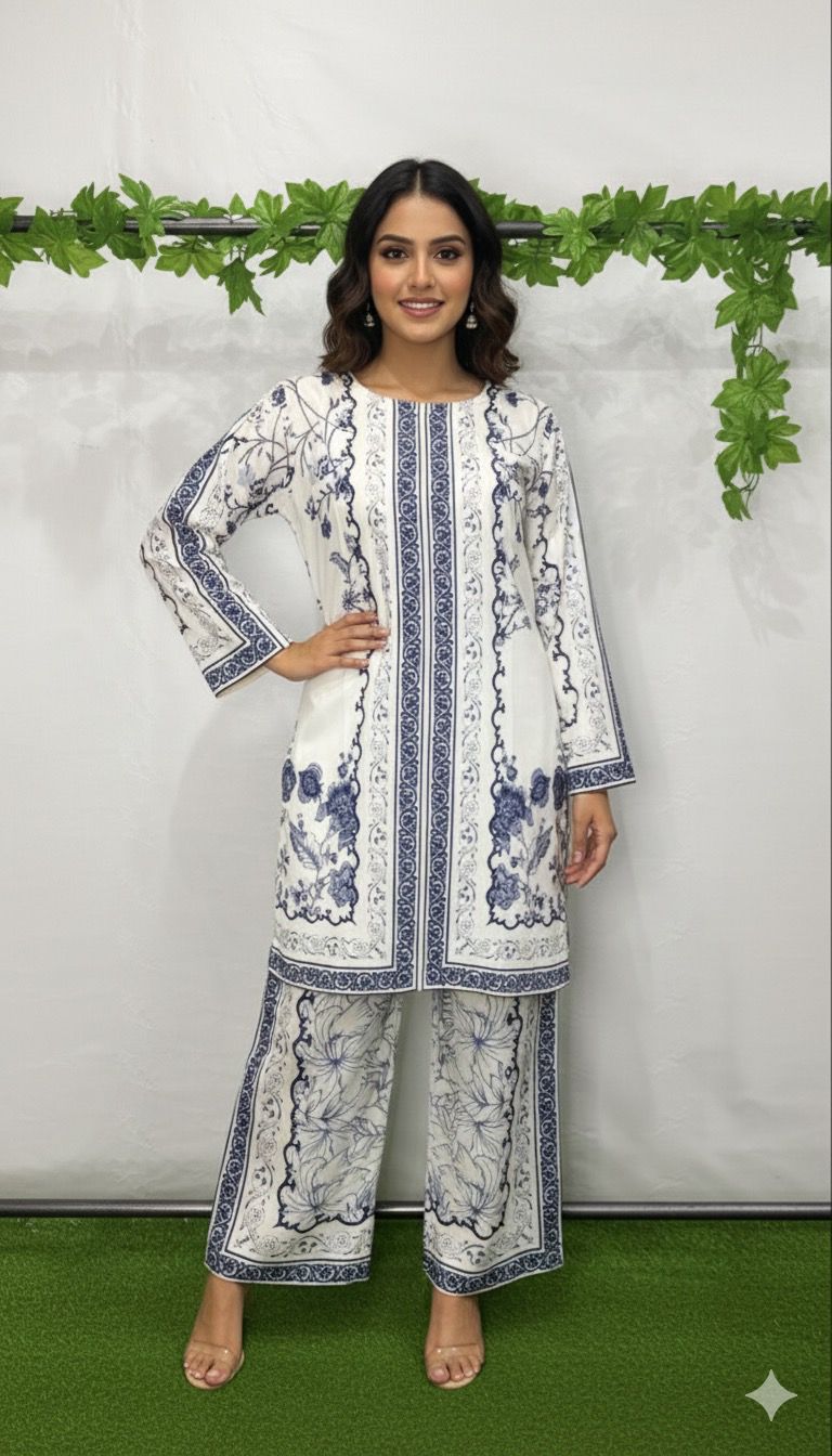 Blue Leaf silk Co-ord Set