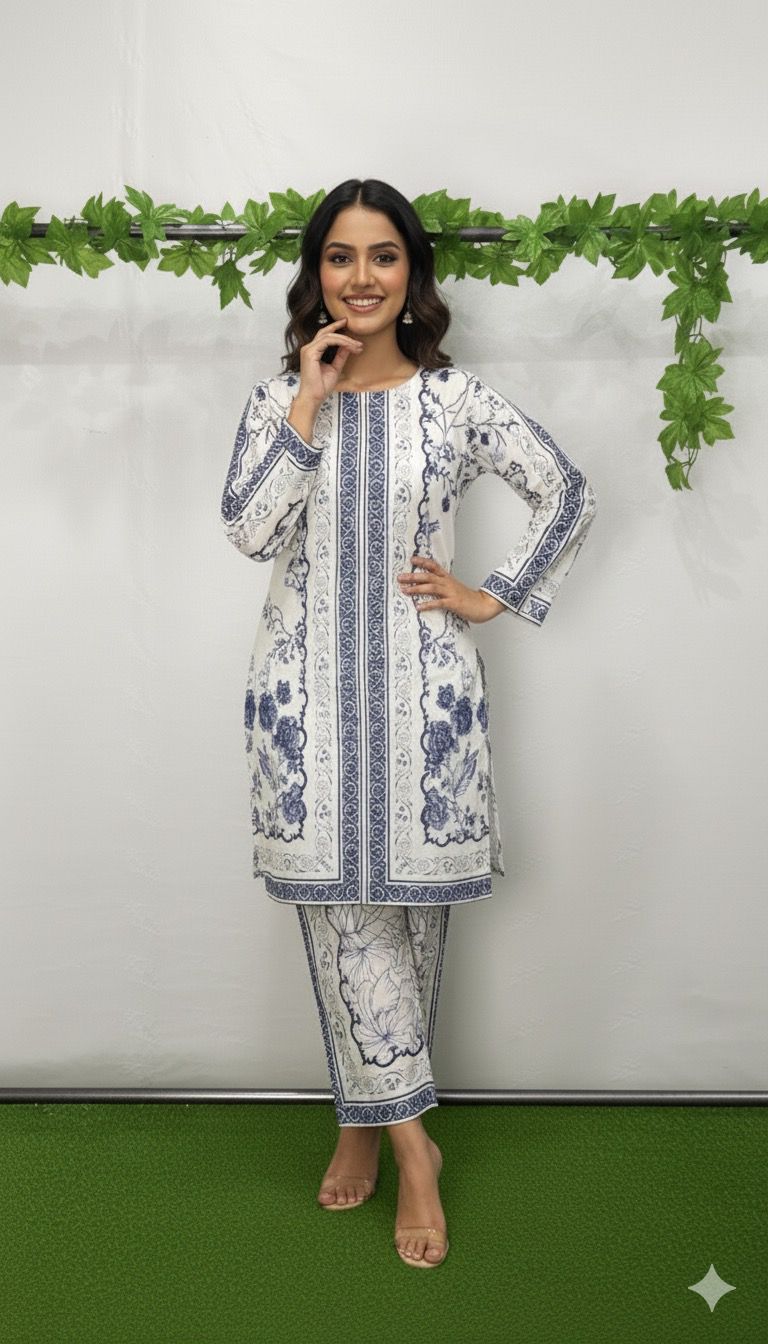 Blue Leaf silk Co-ord Set