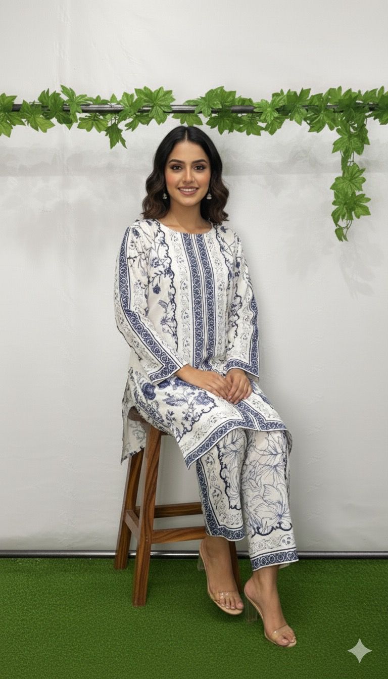 Blue Leaf silk Co-ord Set