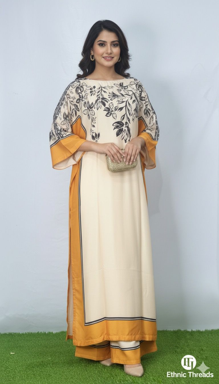 Silk Floral-Print Kaftan Suit