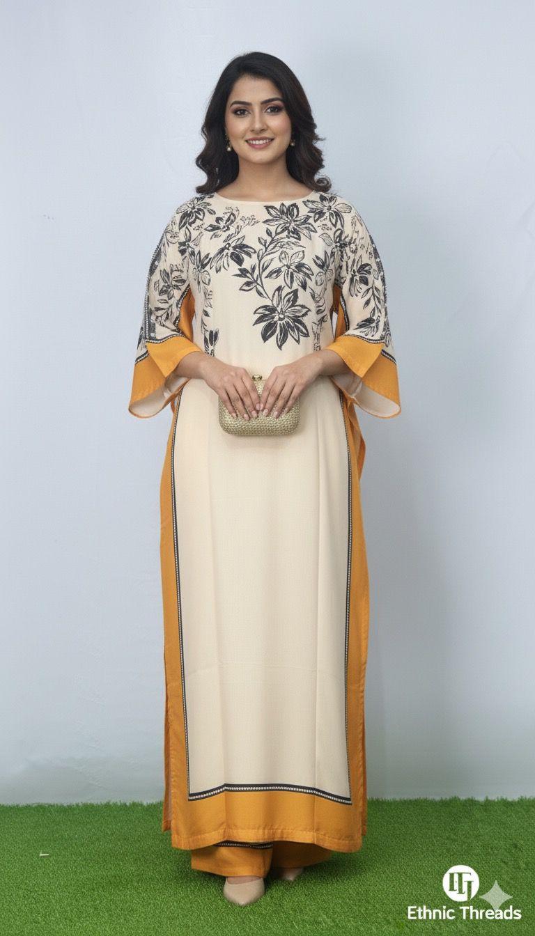 Silk Floral-Print Kaftan Suit