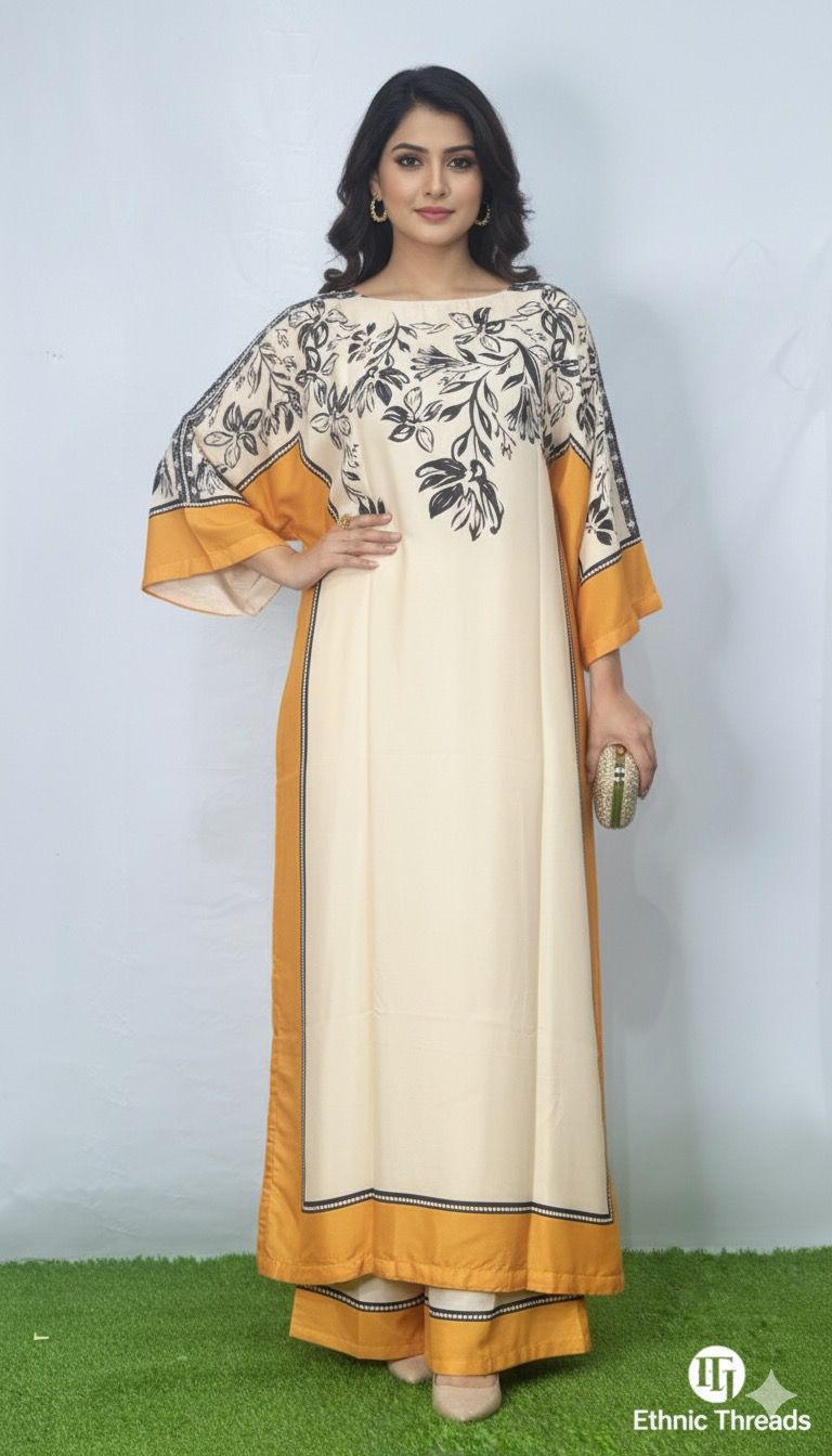 Silk Floral-Print Kaftan Suit