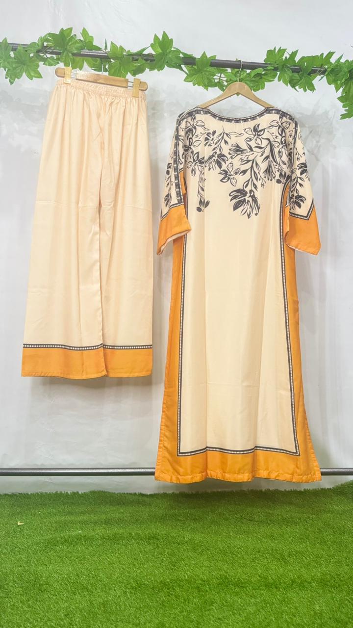 Silk Floral-Print Kaftan Suit