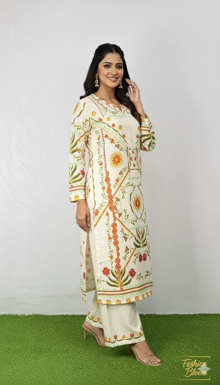 Creamy floral silk co-ord set