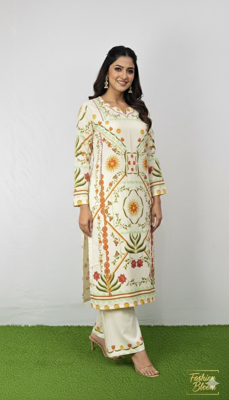 Creamy floral silk co-ord set