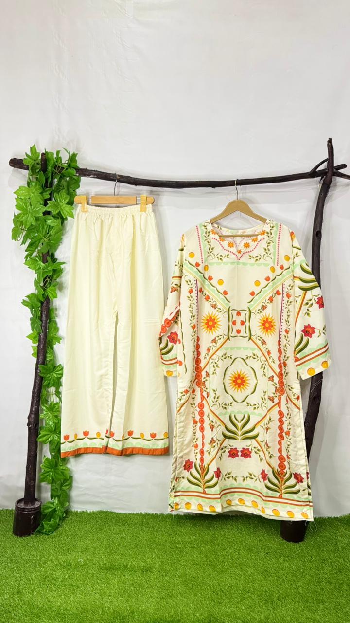 Creamy floral silk co-ord set