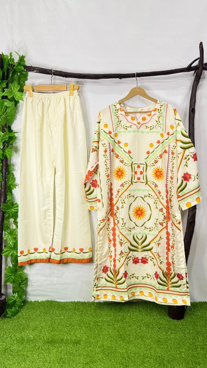 Creamy floral silk co-ord set