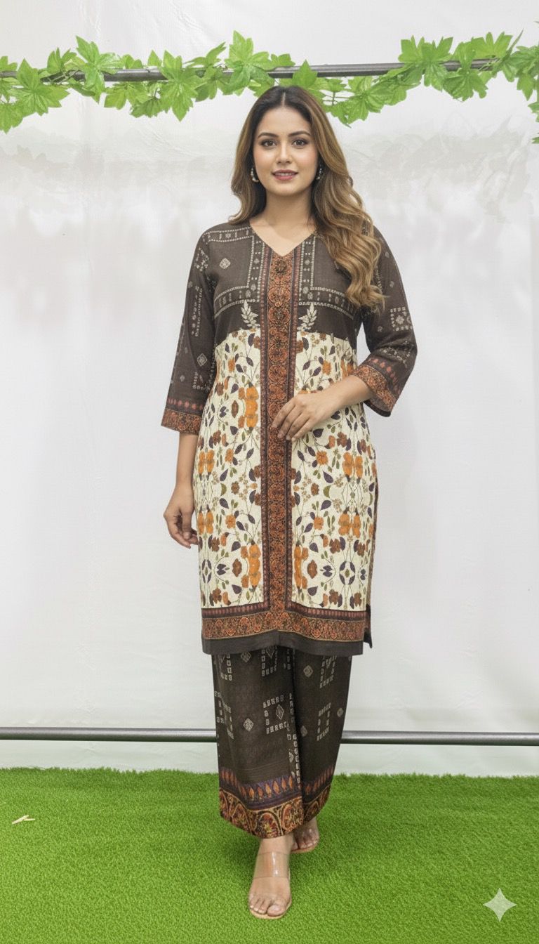 Brown & cream silk co-ord set