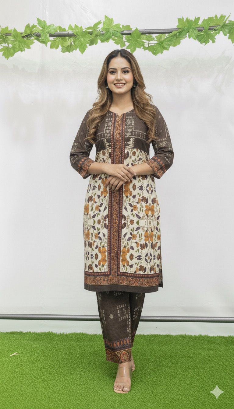 Brown & cream silk co-ord set