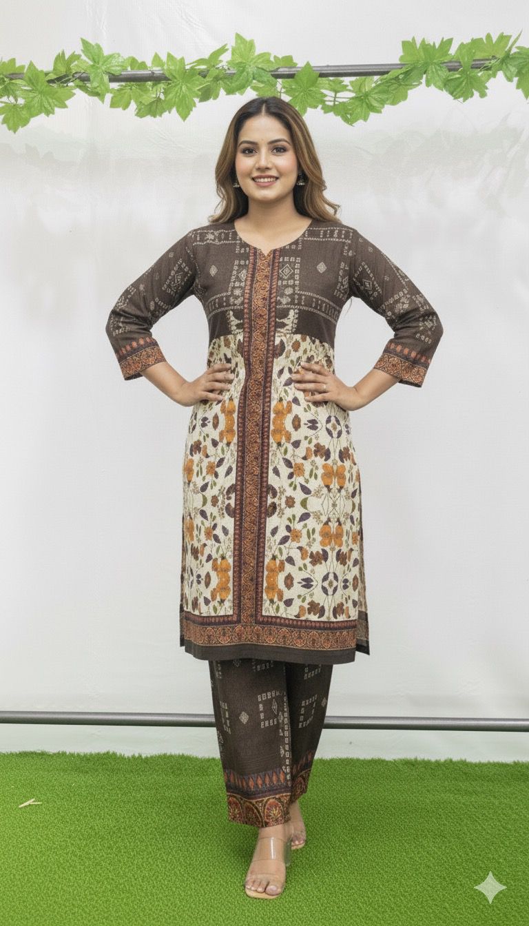 Brown & cream silk co-ord set